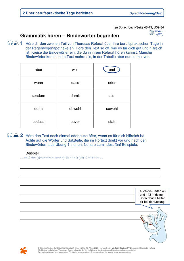 Grammatik hören – Bindewörter begreifen