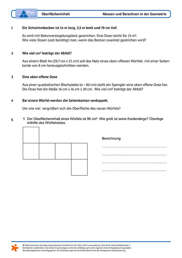 Oberfläche Quader und Würfel