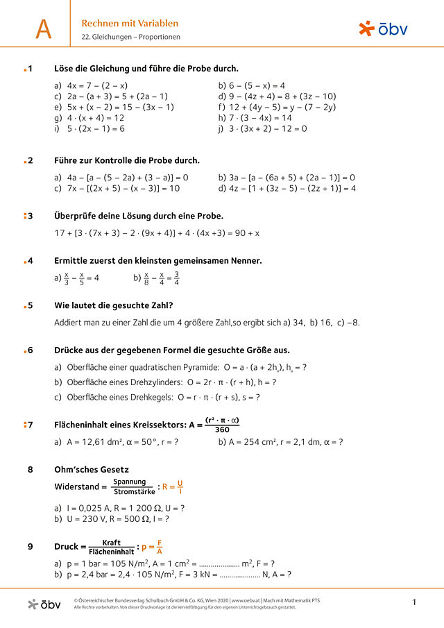 22. Gleichungen – Proportionen