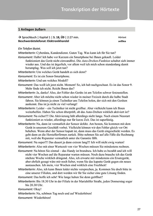 Transkription der Hörtexte