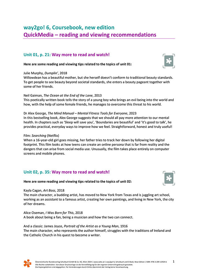 way2go! 6, neu, tips reading & watching