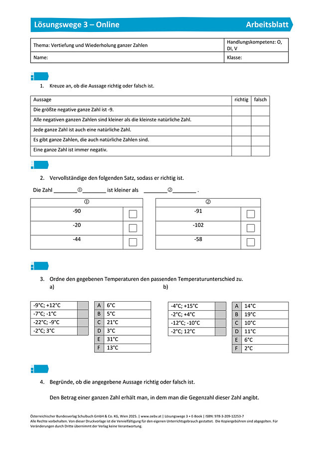 Gecheckt Vertiefung und Wiederholung ganzer Zahlen