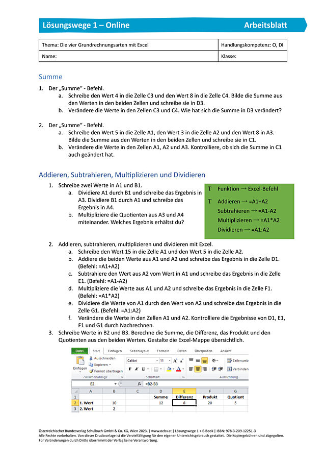 Digi-Arbeitsblatt: Diagramme mit Excel erstellen 1