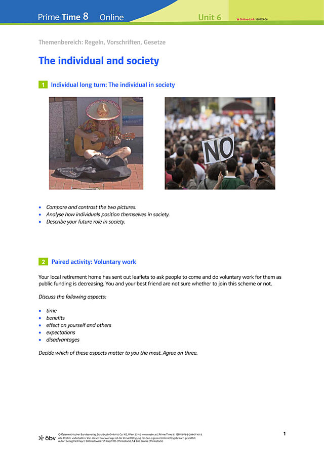 The individual and society: Speaking prompts