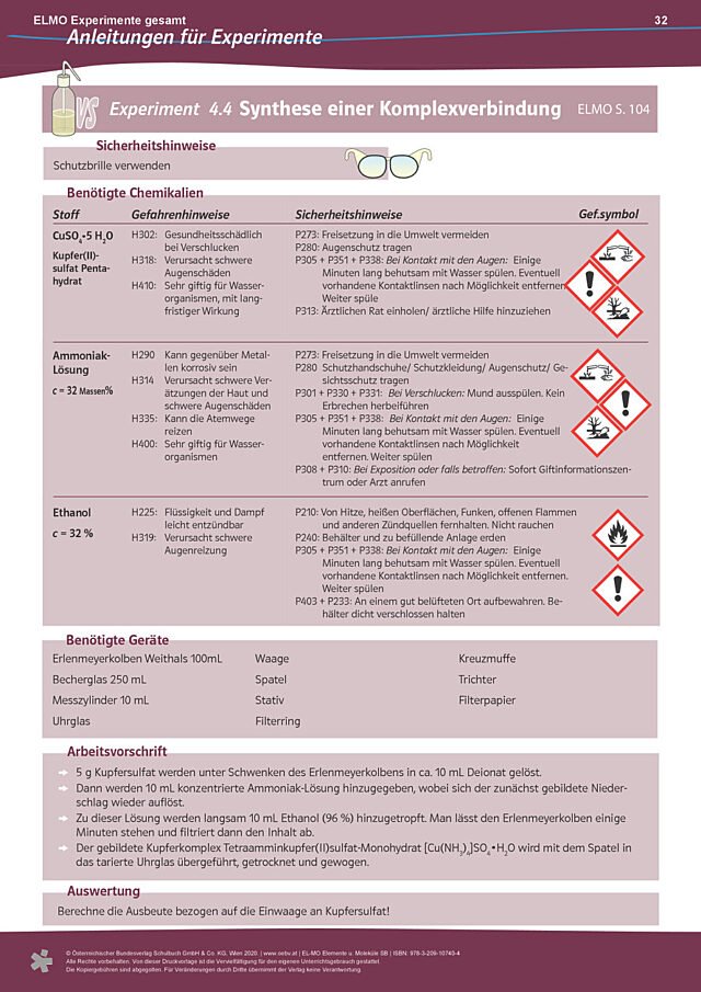 Experimenteanleitung 4.4 "Synthese einer Komplexverbindung“