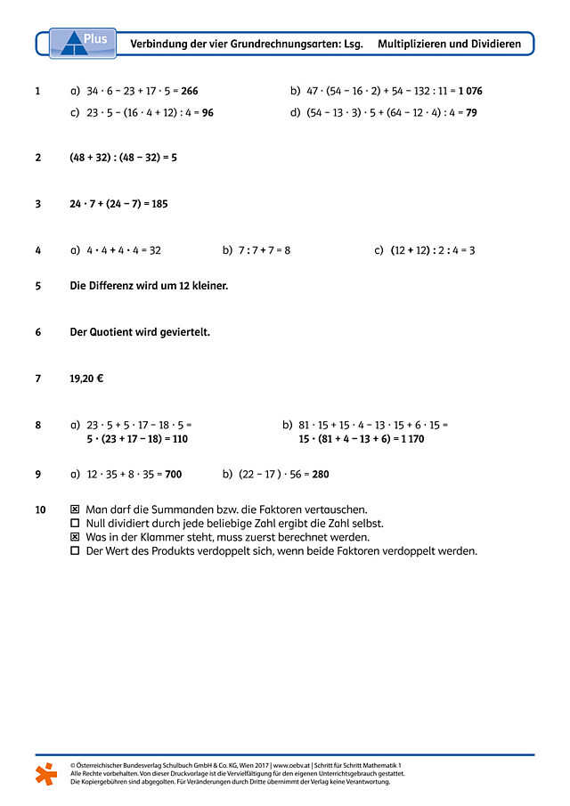 Verbindung der vier Grundrechnungsarten