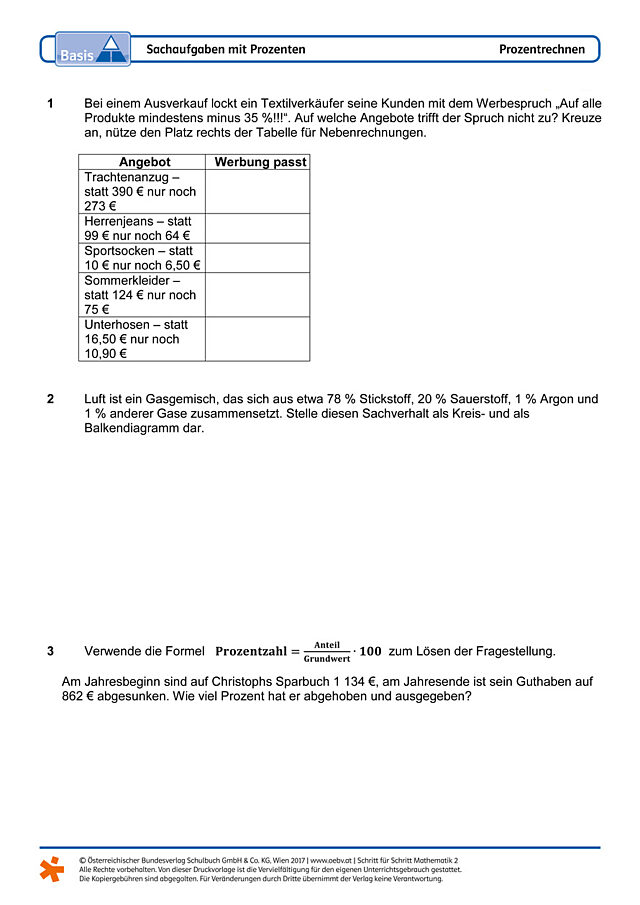Sachaufgaben mit Prozenten