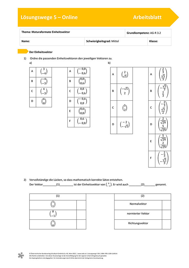 Maturaformate Einheitsvektor