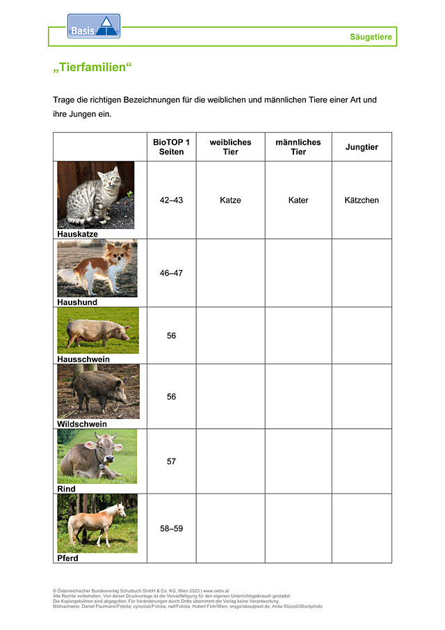 Tierfamilien