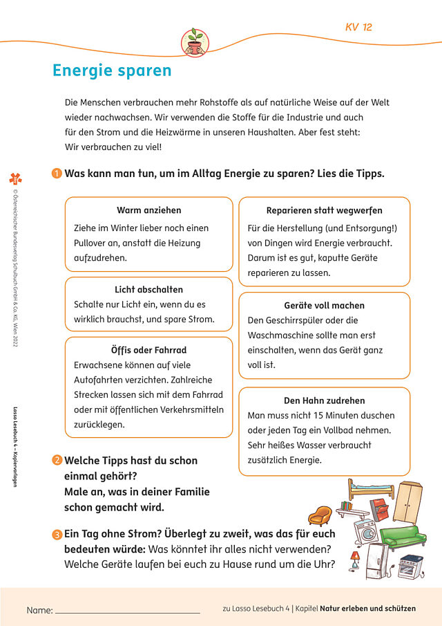 Arbeitsblatt 12: Energie sparen