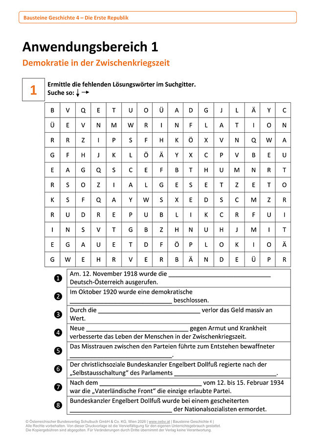 Anwendungsbereich 1 - Demokratie in der Zwischenkriegszeit