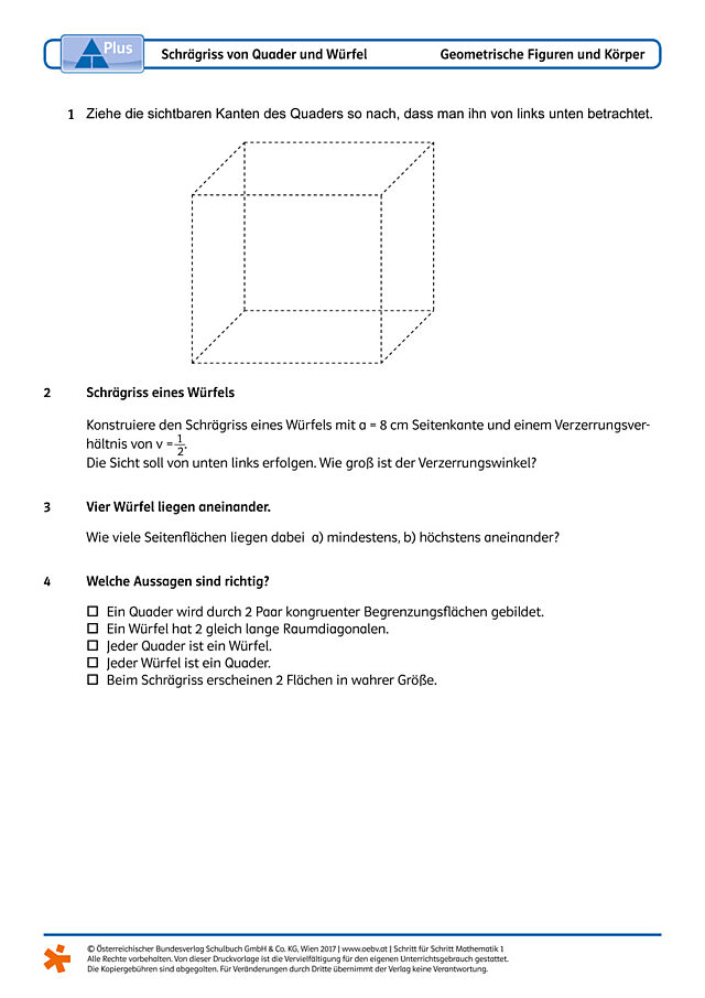 Schrägriss von Quader und Würfel