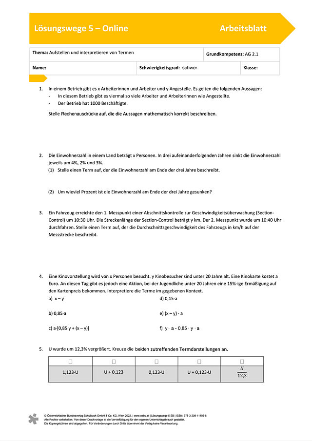 Aufstellen und Interpretieren von Termen