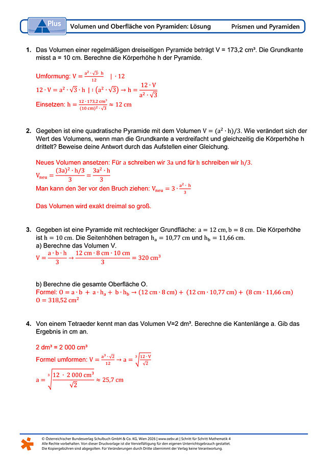 Volumen und Oberfläche von Pyramiden