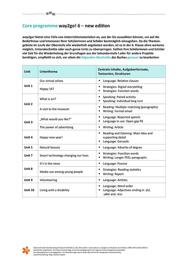 way2go! 6, neu, Core Programme