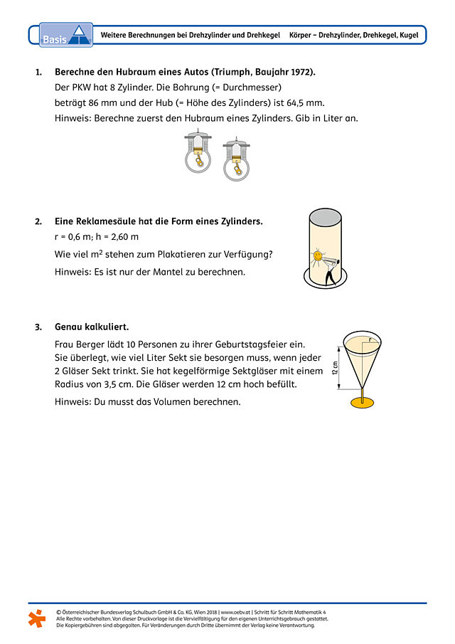Weitere Berechnungen bei Drehzylinder und Drehkegel