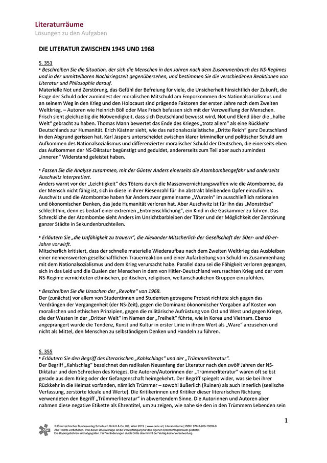 Die Literatur zwischen 1945 und 1968