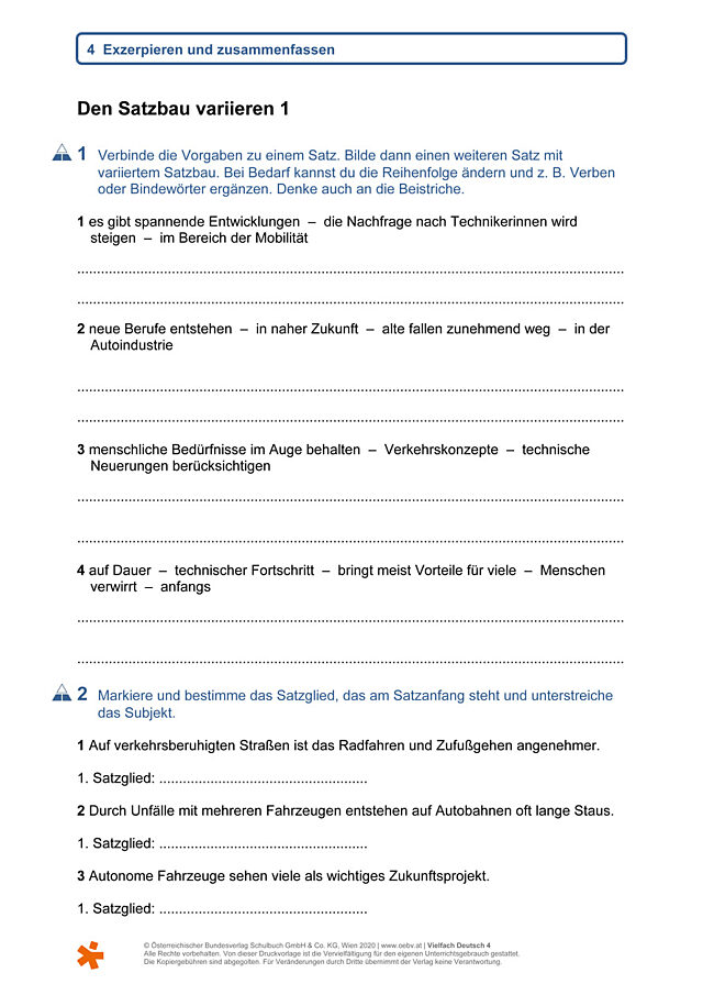 Den Satzbau variieren 1
