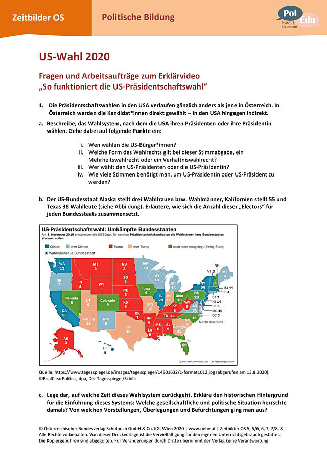 US-Wahl 2020: Fragen und Aufgaben zum Video „So funktioniert die US-Präsidentschaftswahl“
