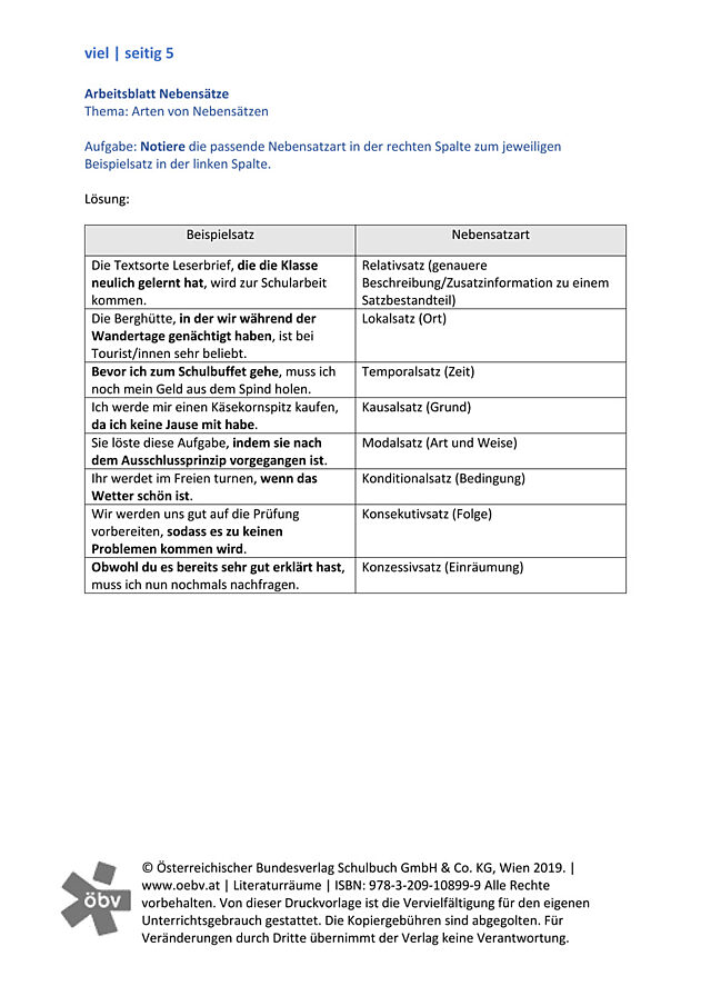 AB Nebensatzarten - Lösungen