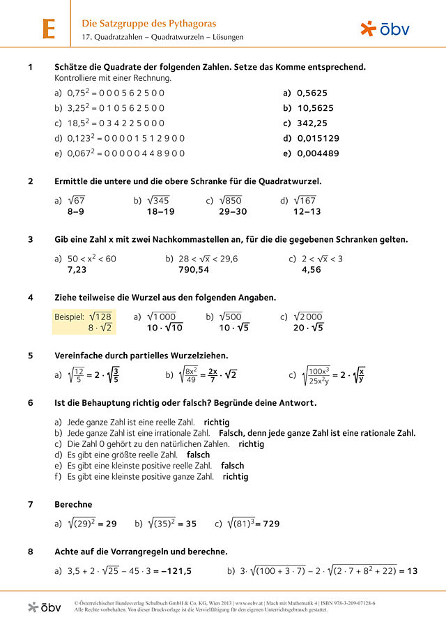 17. Quadratzahlen – Quadratwurzeln