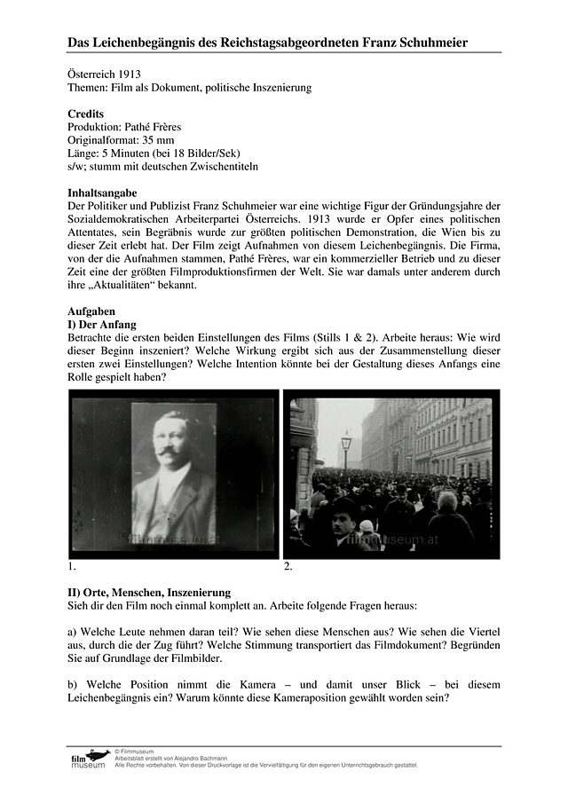 Material zu "Das Leichenbegängnis des Reichstagsabgeordneten Franz Schuhmeier"