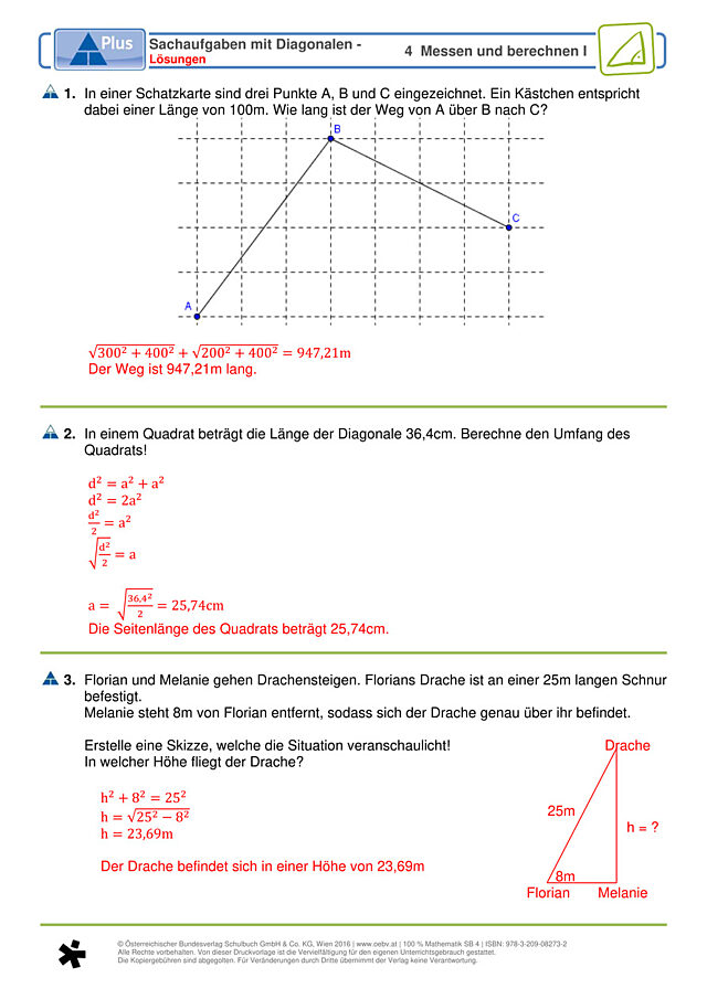 Sachaufgaben mit Diagonalen