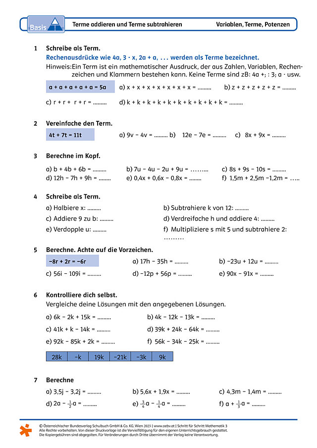 Addieren und Subtrahieren von Termen
