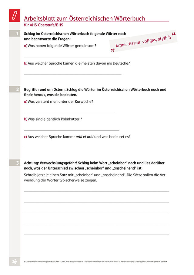 Nachschlagen im Österreichischen Wörterbuch