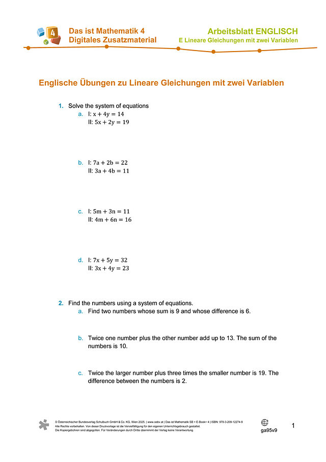 Lineare Gleichungen mit zwei Variablen