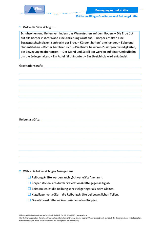 Gravitationskraft und Reibungskräfte