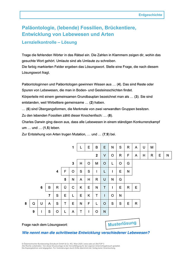 Paläontologie, Fossilien, Brückentiere, Entwicklung von Lebewesen und Arten