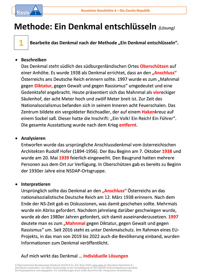 Methode: Ein Denkmal entschlüsseln Basis