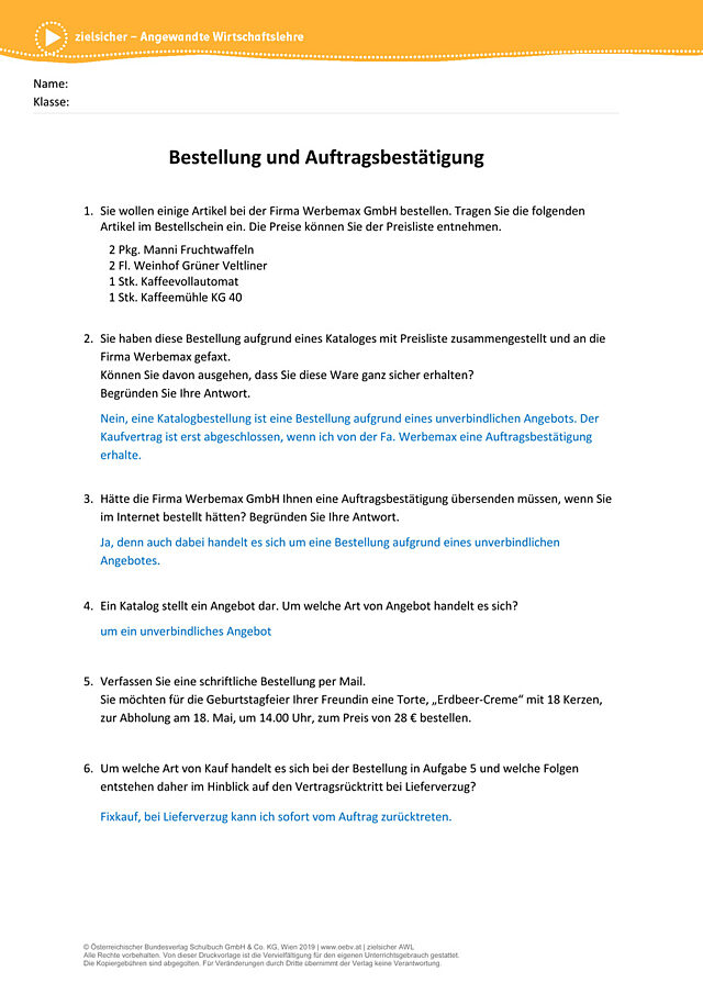 Bestellung und Auftragsbestätigung