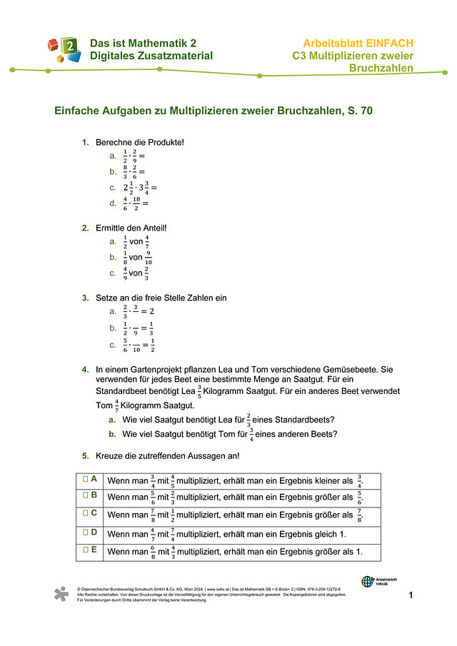 einfaches AB zu Multiplizieren zweier Bruchzahlen