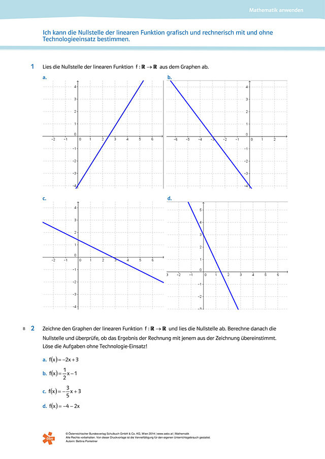 die Nullstelle der linearen Funktion bestimmen