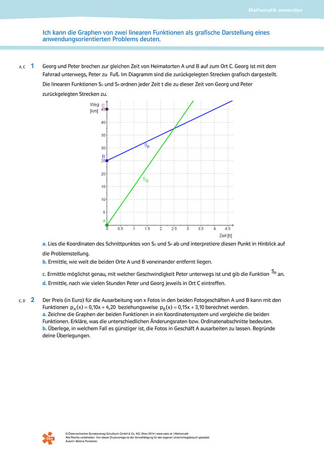 die Graphen von zwei linearen Funktionen deuten