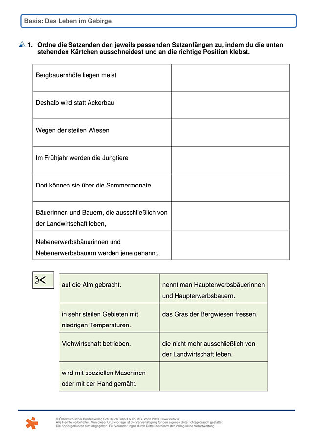 Das Leben im Gebirge