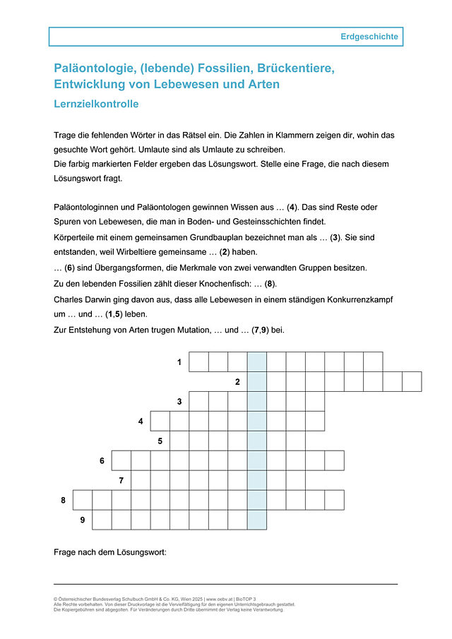 Paläontologie, Fossilien, Brückentiere, Entwicklung von Lebewesen und Arten