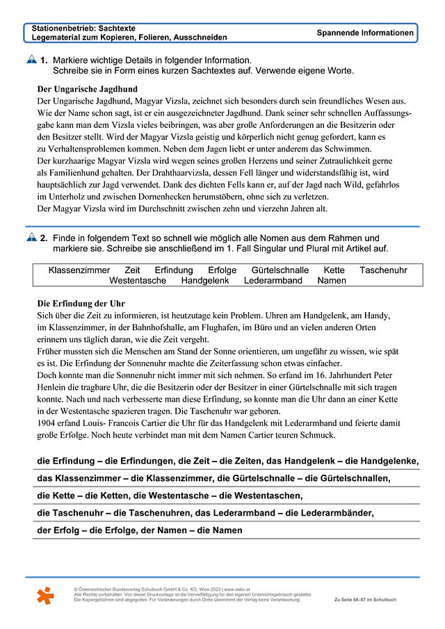 Stationenbetrieb: Sachtexte
