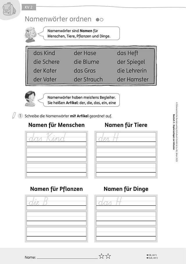 Namenwörter ordnen