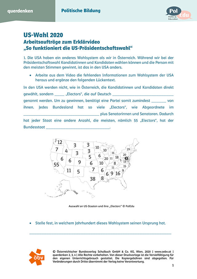 US-Wahl 2020: Arbeitsaufträge zum Erklärvideo „So funktioniert die US-Präsidentschaftswahl“