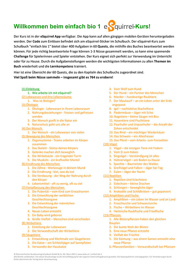 einfach bio 1 eSquirrel Übersicht