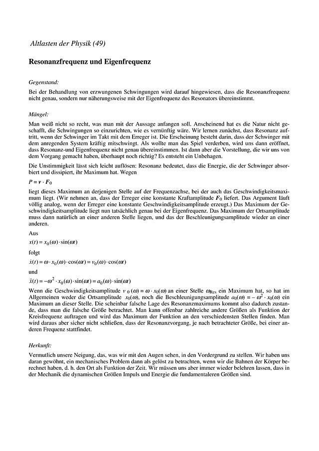 Resonanz- und Eigenfrequenz