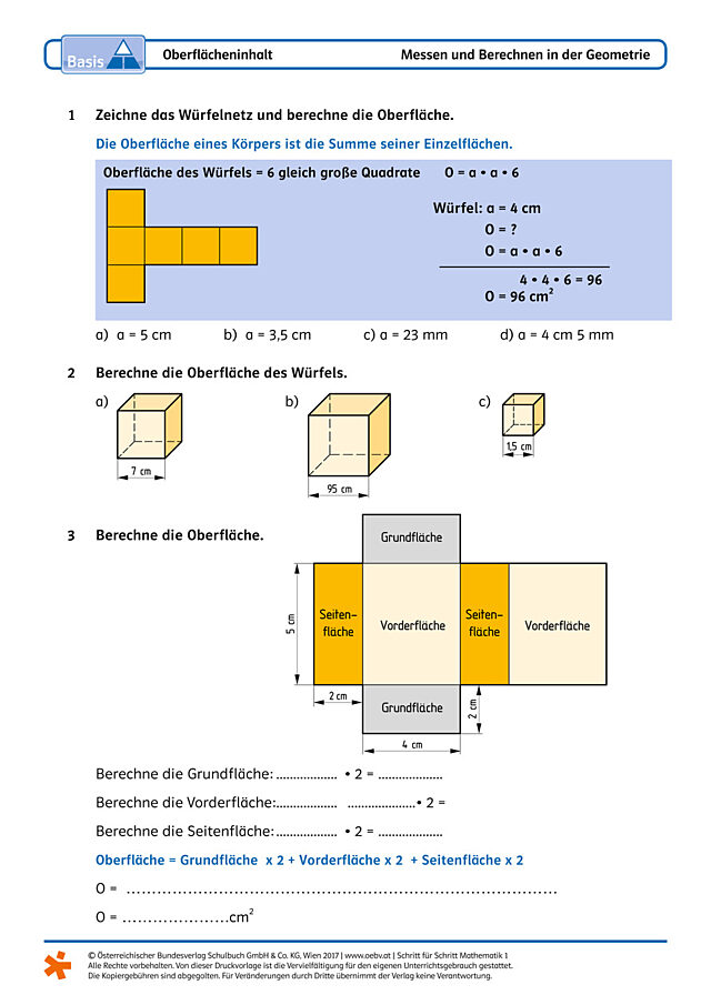 Oberfläche Quader und Würfel