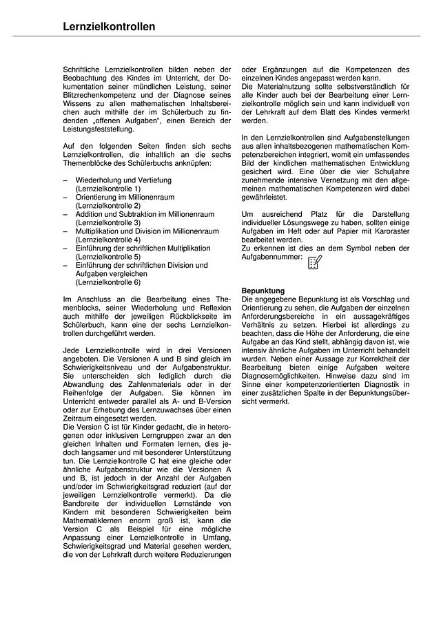 Das Zahlenbuch 4, Didaktische Hinweise zu den Lernzielkontrollen