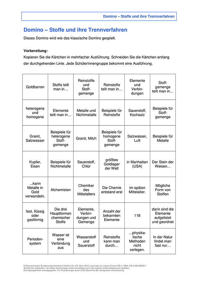 Domino – Stoffe und ihre Trennverfahren