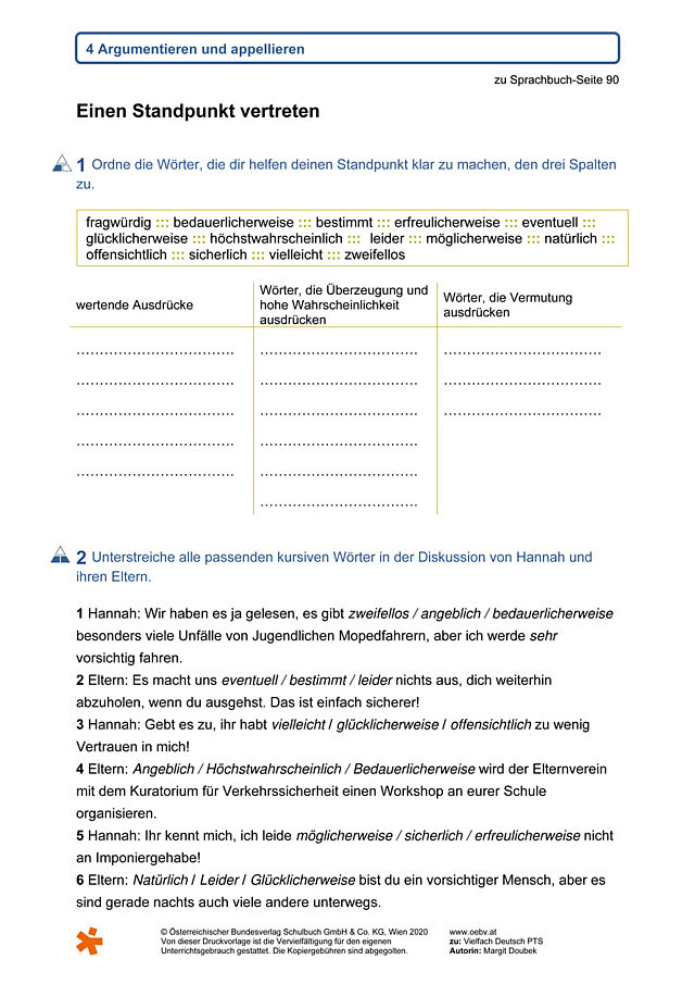 Standpunkte vertreten