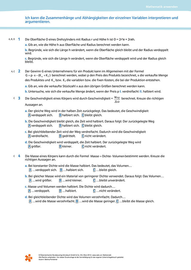 Zusammenhänge und Abhängigkeiten der einzelnen Variablen interpretieren und argumentieren
