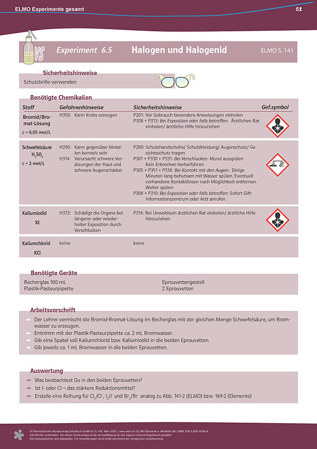Experimenteanleitung 6.5 „Halogen und Halogenid“